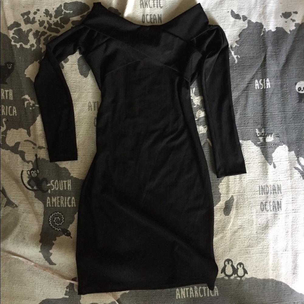 Black offshoulder crisscross long sleeve dress h&m
