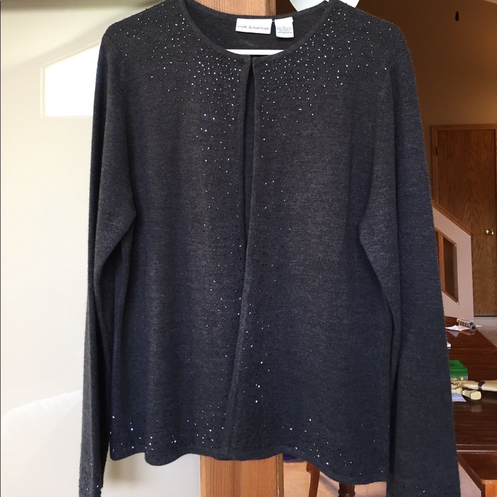 Beautiful beaded dark gray cardigan sweater