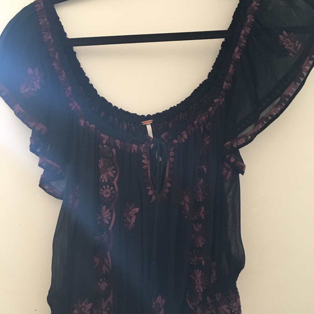 Sheer navy free people top