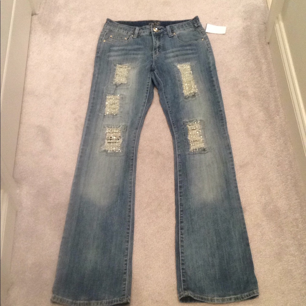 Cache Denim Pants with Gold Sequence Detailing