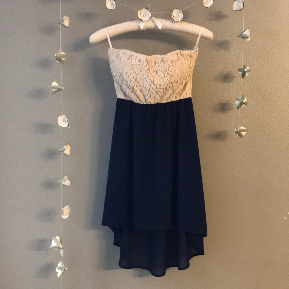 Blue and cream lace dress