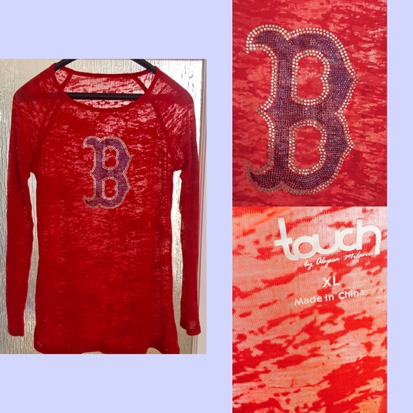 Boston Red Sox Women’s Crystal Logo Long Sleeve Top Red Size XL - Picture 2 of 4