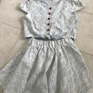 Light blue two piece dress.