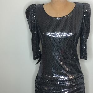 BEBE Blue Puff Sleeve Sequin Dress