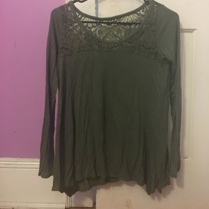 Long sleeve, forest green, laced top.
