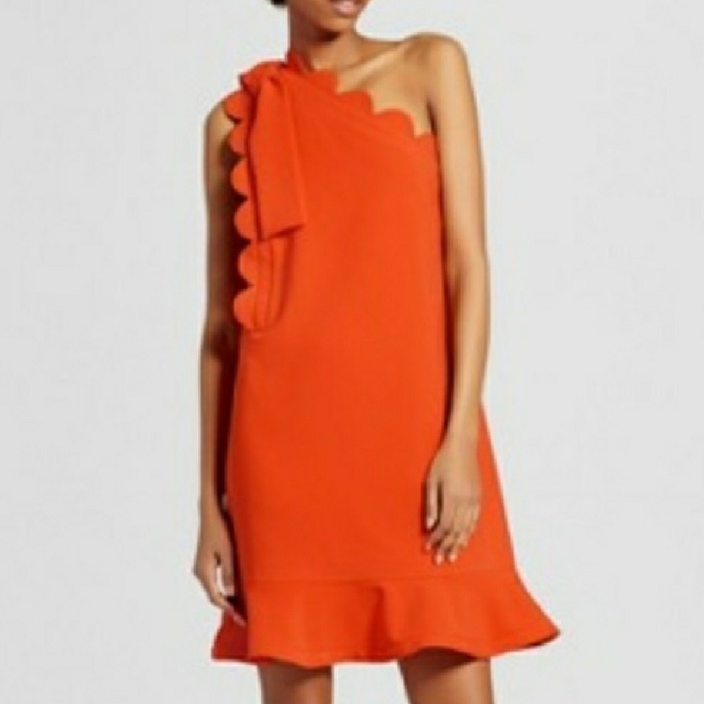 Victoria Beckham 1Shoulder Dress bow/scallop trim