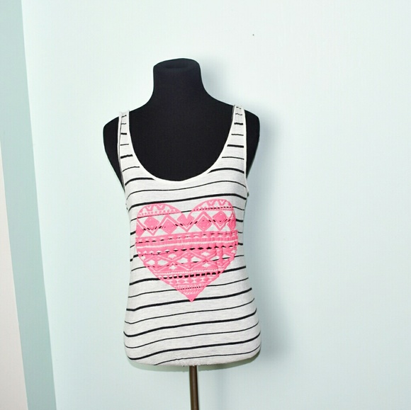 Tops - Super Cute Black and White Striped Heart Top