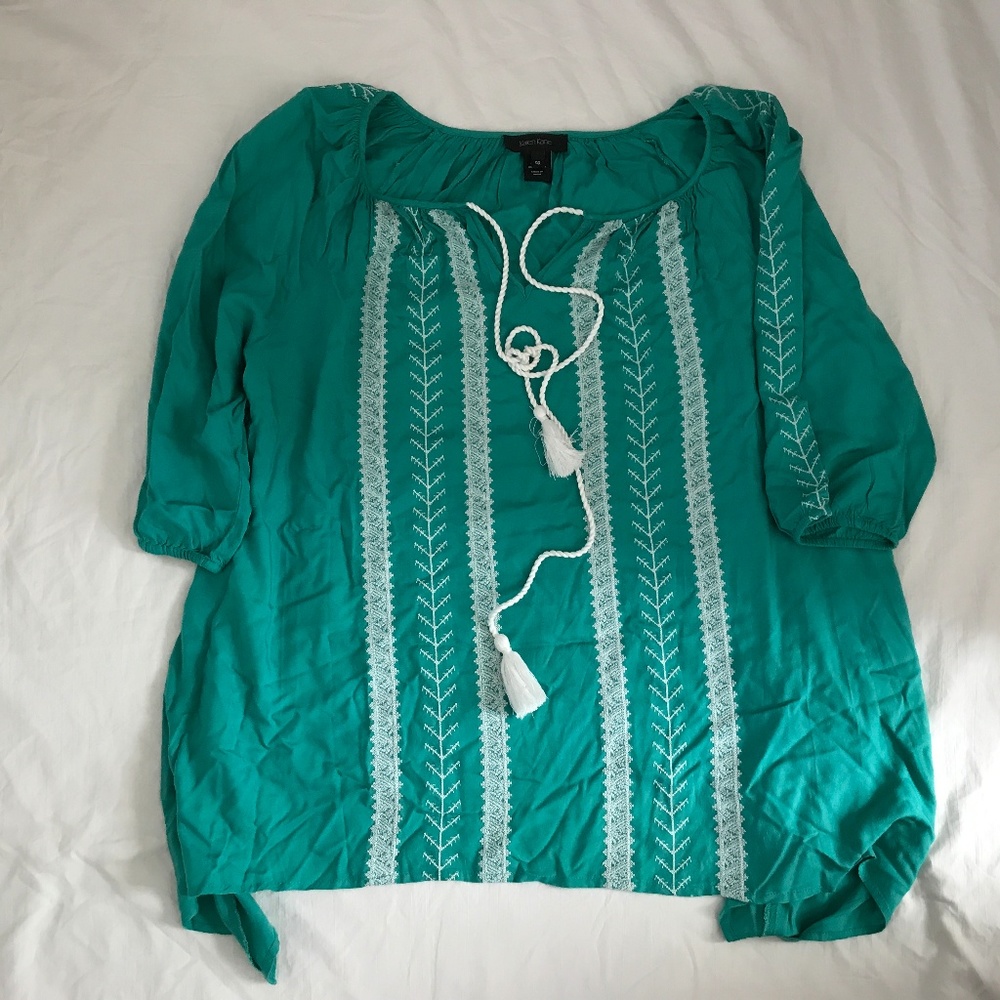 Karen Kane embroidered peasant boho blouse 0X 1X