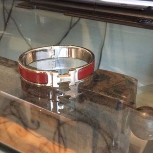 Hermes clip bracelet reddish brown enamel