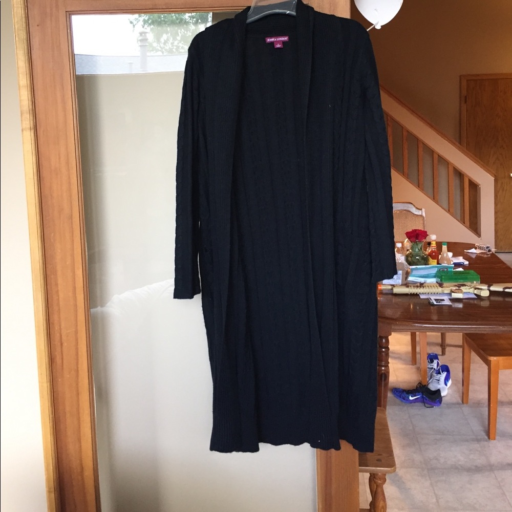 Jessica London black long open cardigan.