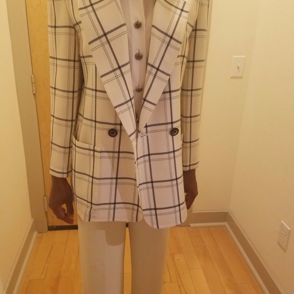 Blazer Suit Jacket Sz 9 fit 6 8 L Stripe Ivory - Picture 2 of 7