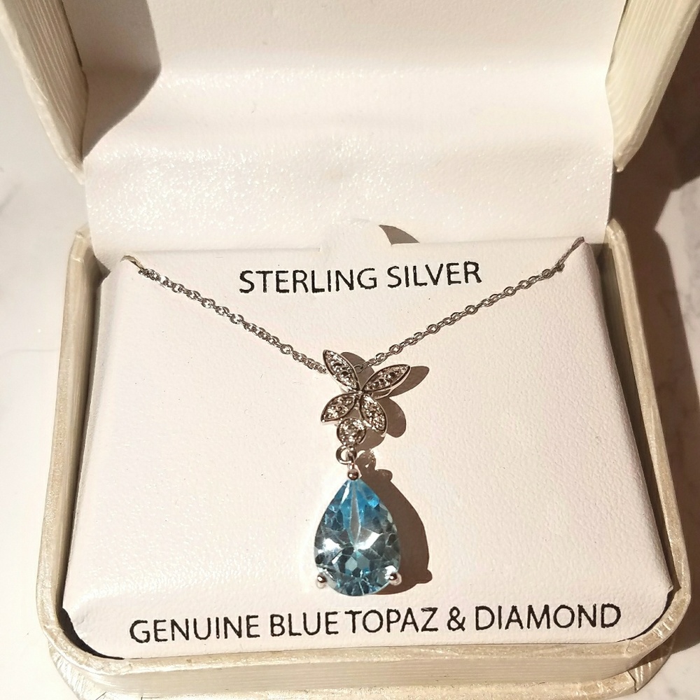 NEW Blue Topaz & Diamond Necklace