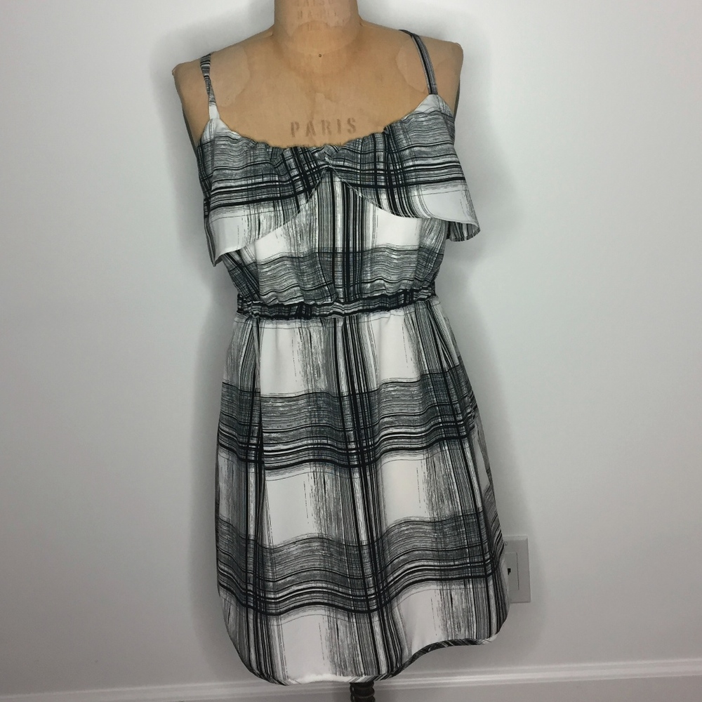 BEBE Black/White/Grey Striped Dress
