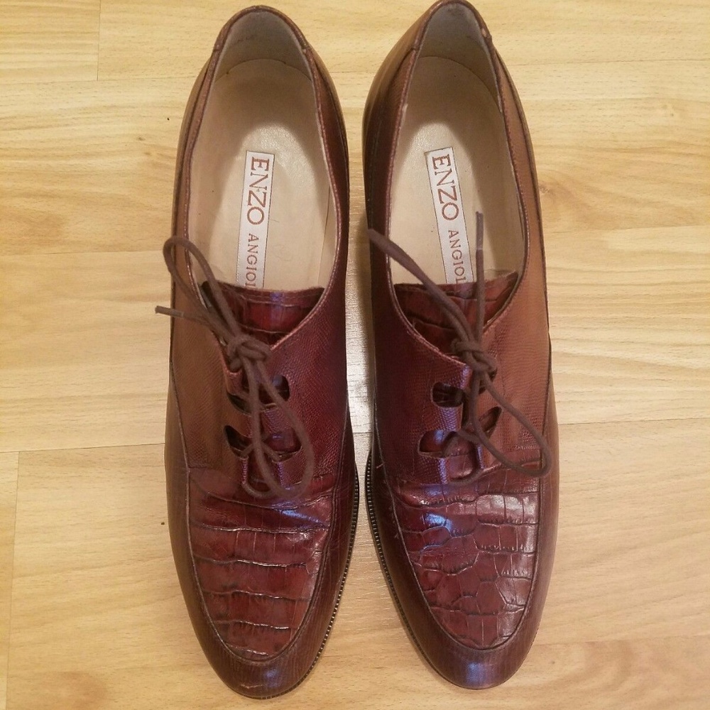 ENZO ANGIOLINI Women 8 1/2M Brown snakeskin oxford