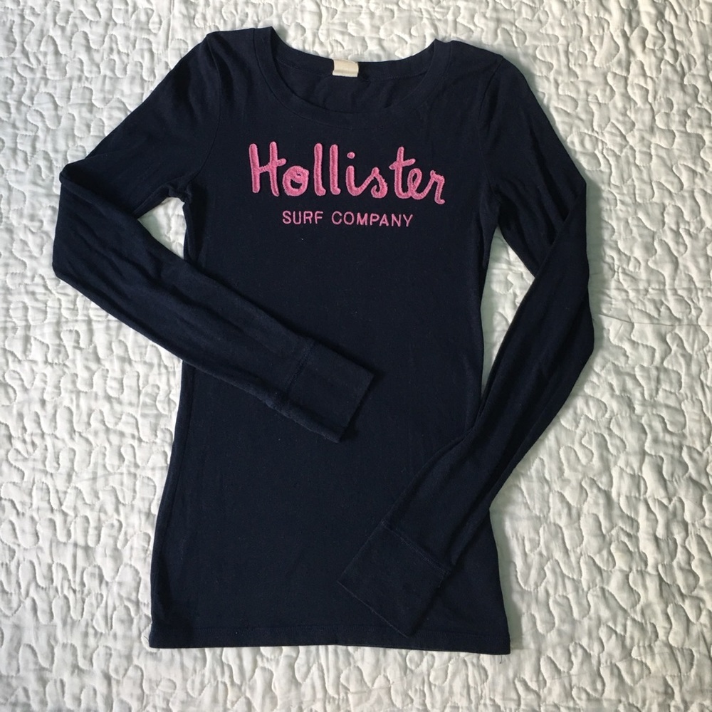 Juniors small long sleeve Hollister top navy pink
