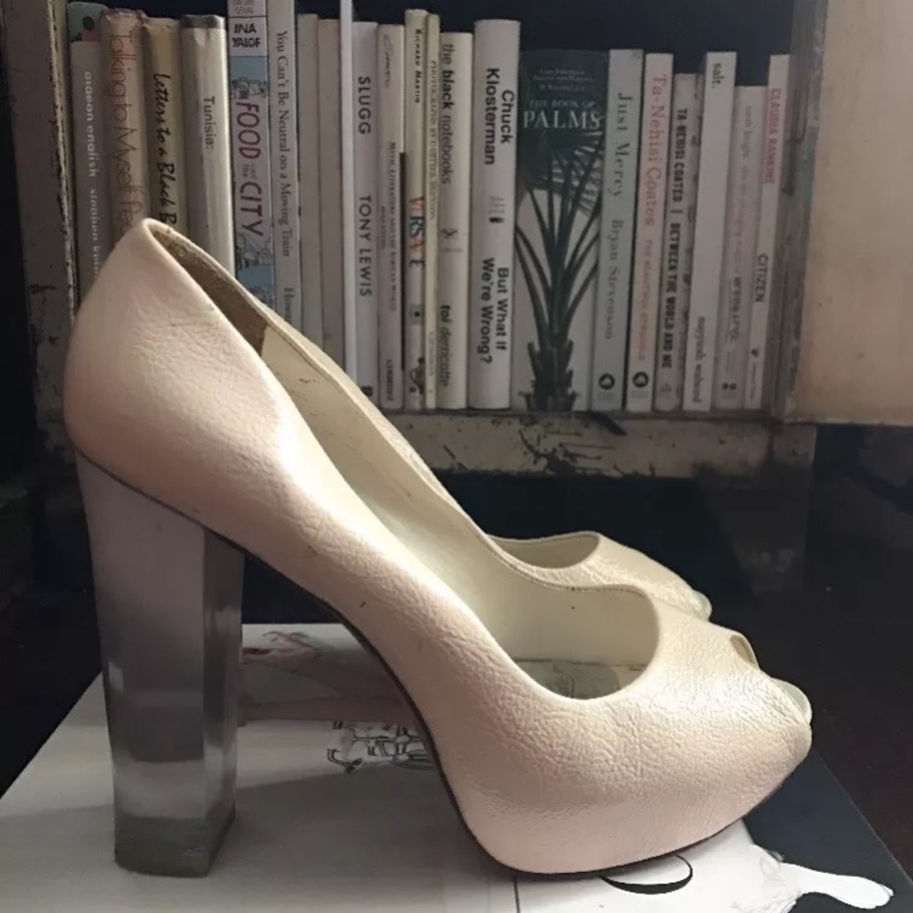 Aldo Lucite Heel Heels White Patent Heels