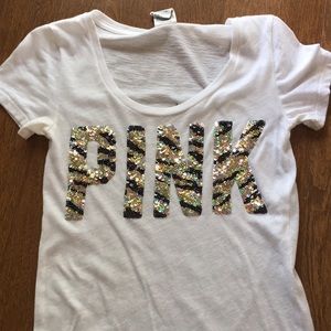 PINK Victoria's Secret Zebra Print Sequins Tee