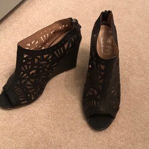 Nicole Miller black laser cut wedges