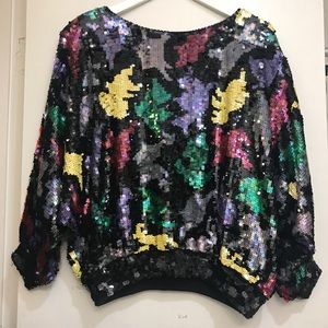 Vintage Sequined Long Sleeve Top