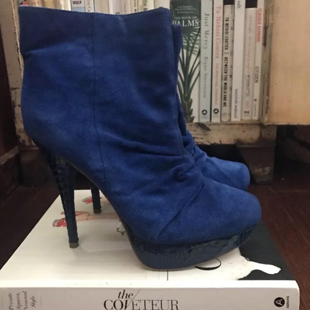 Blue Suede Boots Bakers Bootie Fashion Heels
