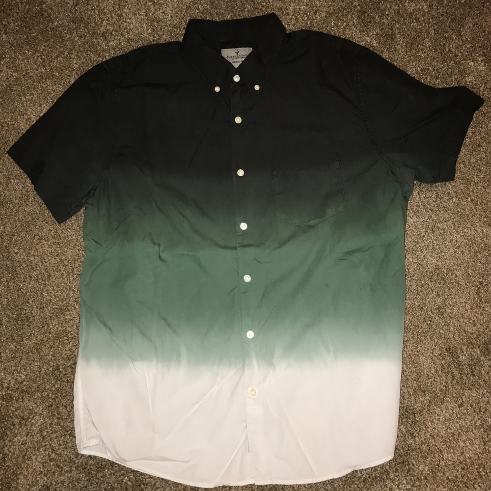 Green Ombré Short Sleeve Button Down Shirt