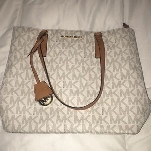 Michael Kors Logo Tote, Women's, Vanilla Logo/Tan