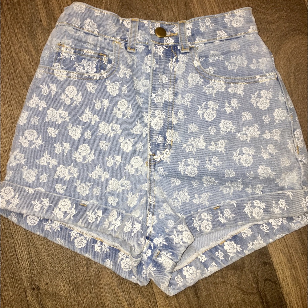 American Apparel Floral Denim jean shorts size 24
