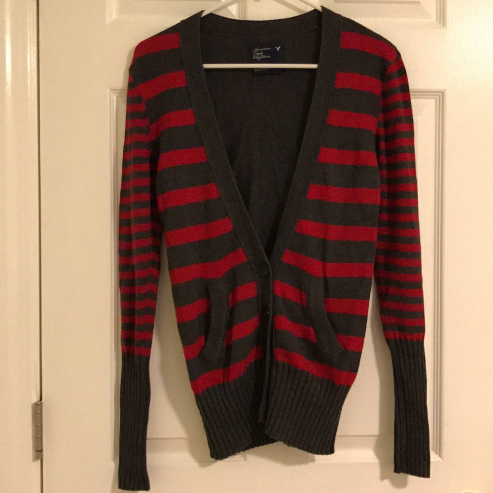 Dark Grey & Red Sweater from American Eagle Small