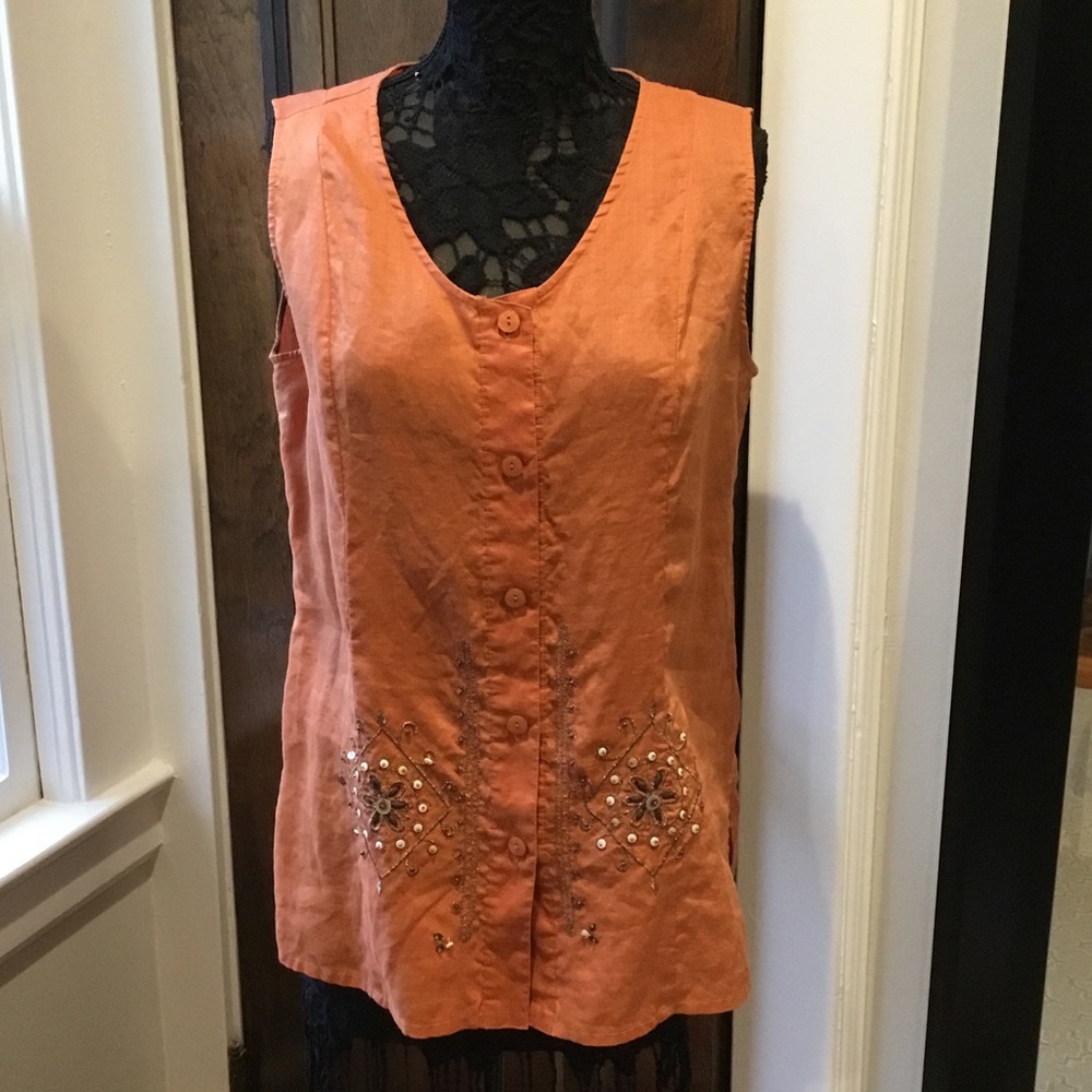 Sleeveless Linen Vest Tunic Sz L