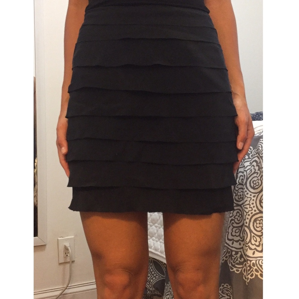Black silk tiered mini skirt