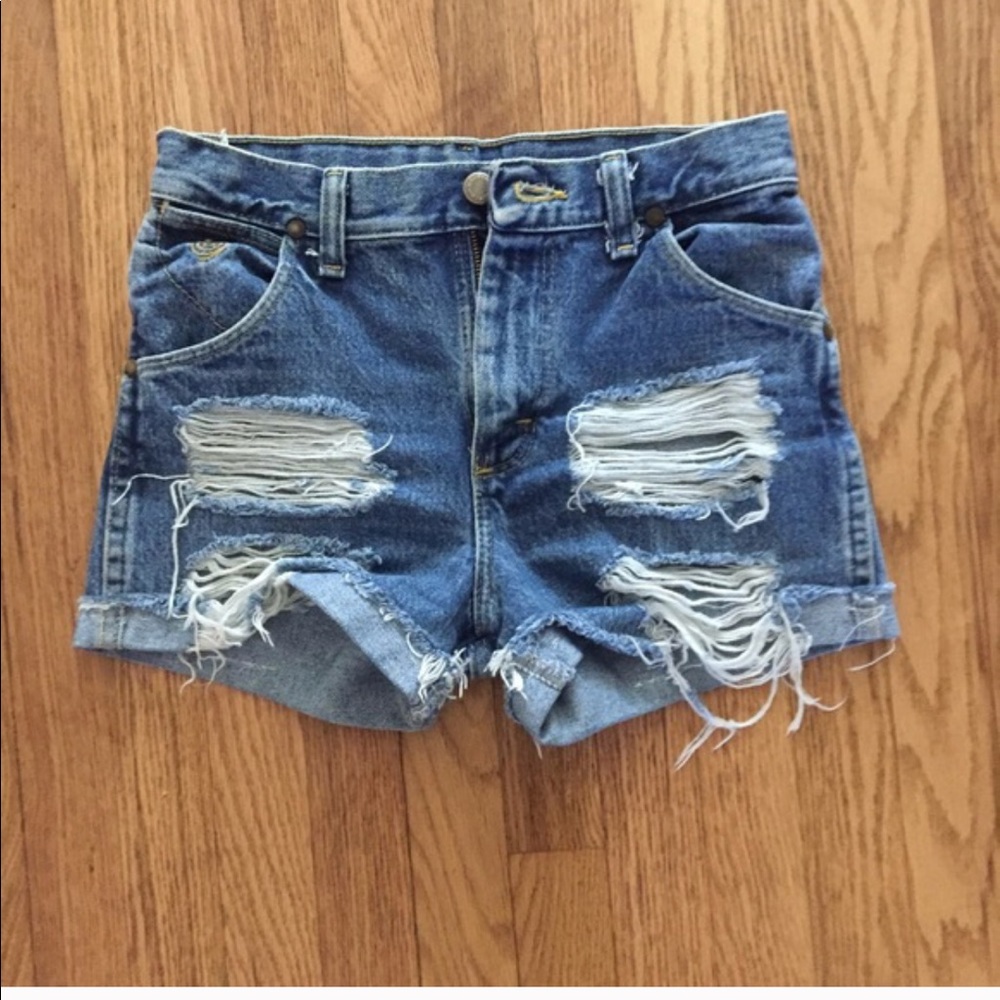 Wrangler high waisted destroyed jean shorts