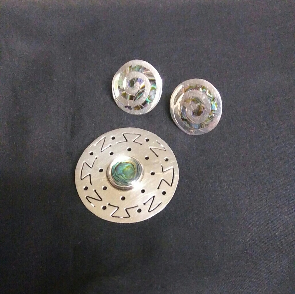 Silver with Abalone brooch & earrings