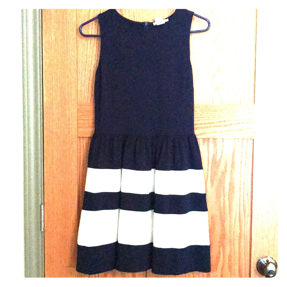 Navy and white-striped short dress