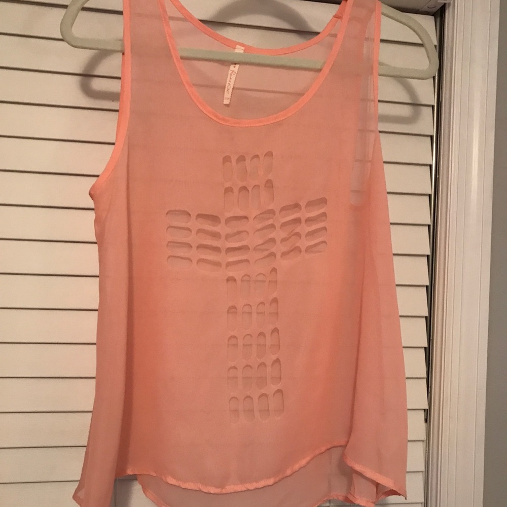 Rachel Kate Sheer pink tank w/ laser cut cross