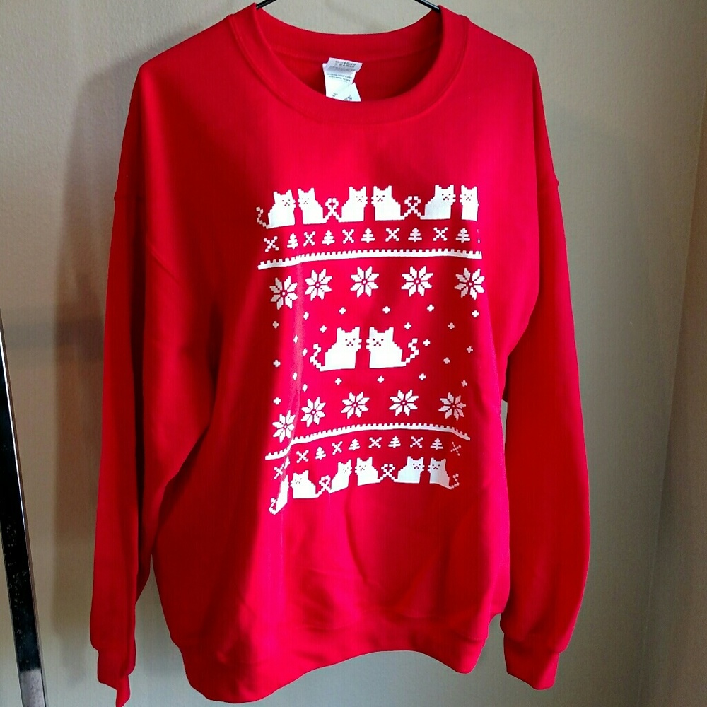 Cat Theme Red Christmas Winter Holiday Sweatshirt