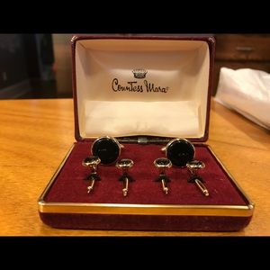 Black on gold tuxedo stud set with cuff links