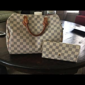 Louis Vuitton Speedy 30 & Sarah Wallet Damier Azur