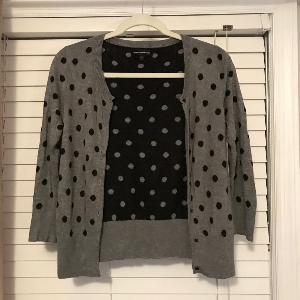 Express Black & gray polka dot cardigan