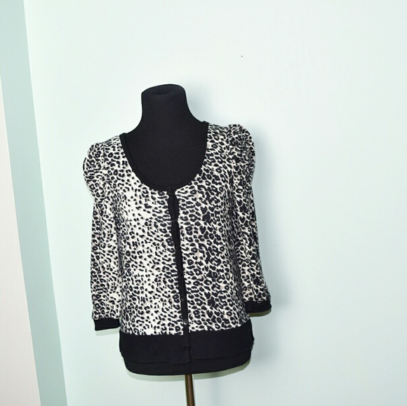 Sweaters - Gorgeous Black and White Leopard Print Cardigan