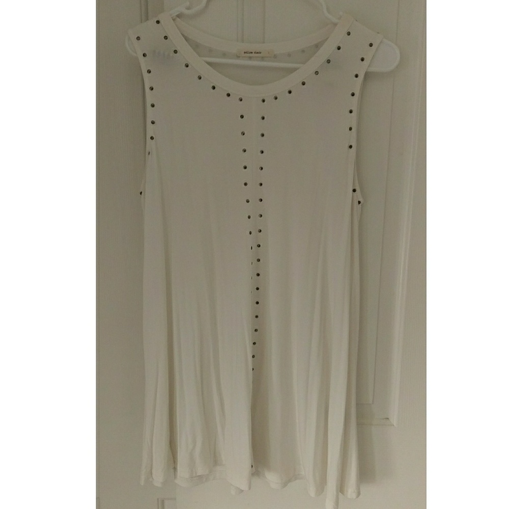 White flowy tunic tank with high neck