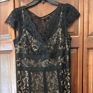 LOFT Ann Taylor Midi Black Lace Nude Dress 8