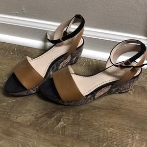 Clarks Leather Ankle strap wedge (marked 5, fit 7)