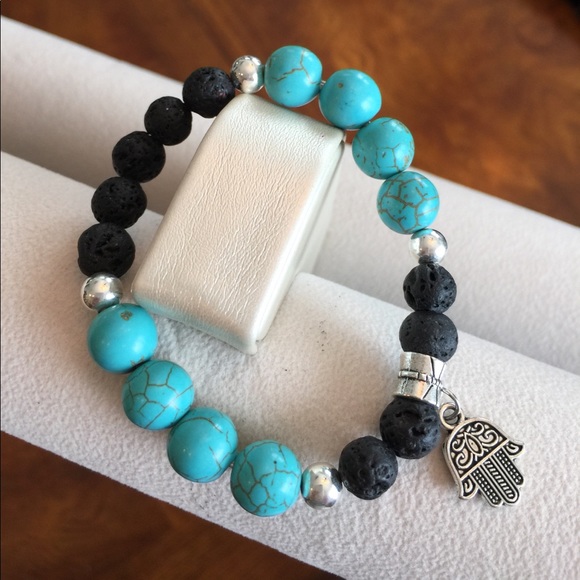 🌿Turquoise Hamsa Hand Yoga Diffuser Bracelet🌿 - Picture 5 of 6
