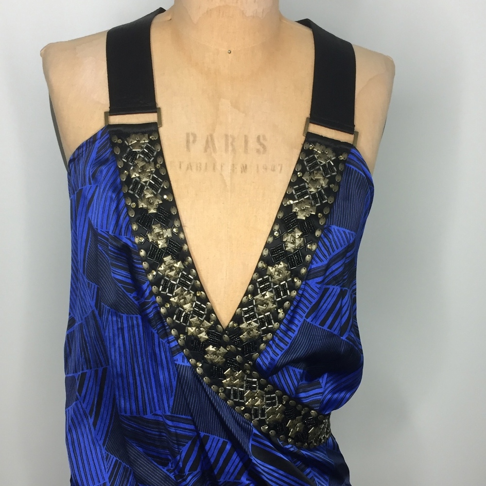 BEBE Blue Jayna Surplus Top Size Medium