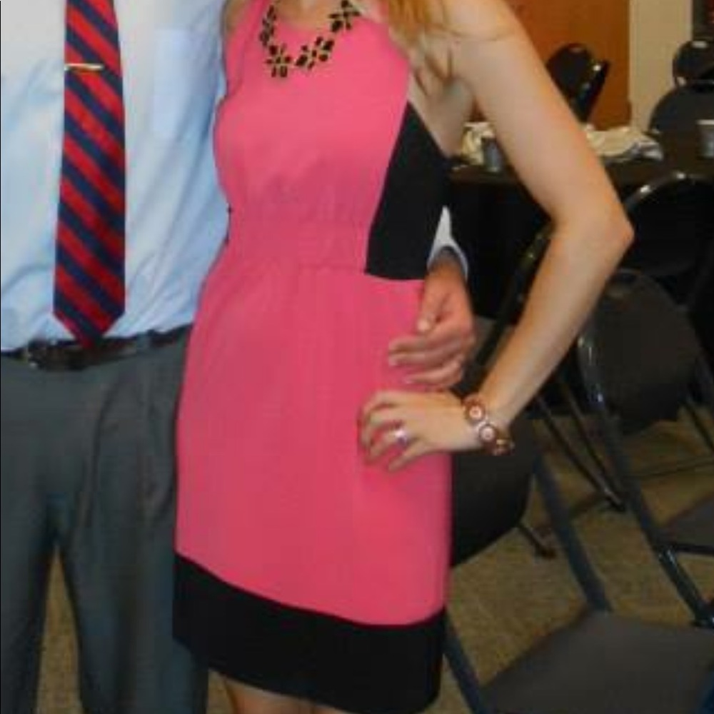 Hot pink and black color block mini dress