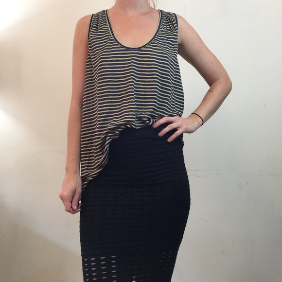 Joie Tops - Joie Navy Yellow Striped Linen Sleeveless Shirt