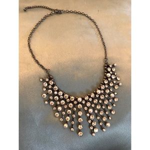 Faux diamond and pearl statement necklace