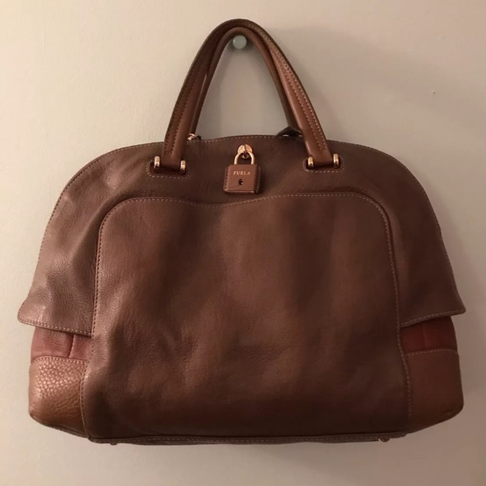 Furla Brown Leather Two Tone Satchel Purse