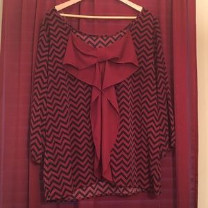 Maroon and Black Chevron Top with Bow