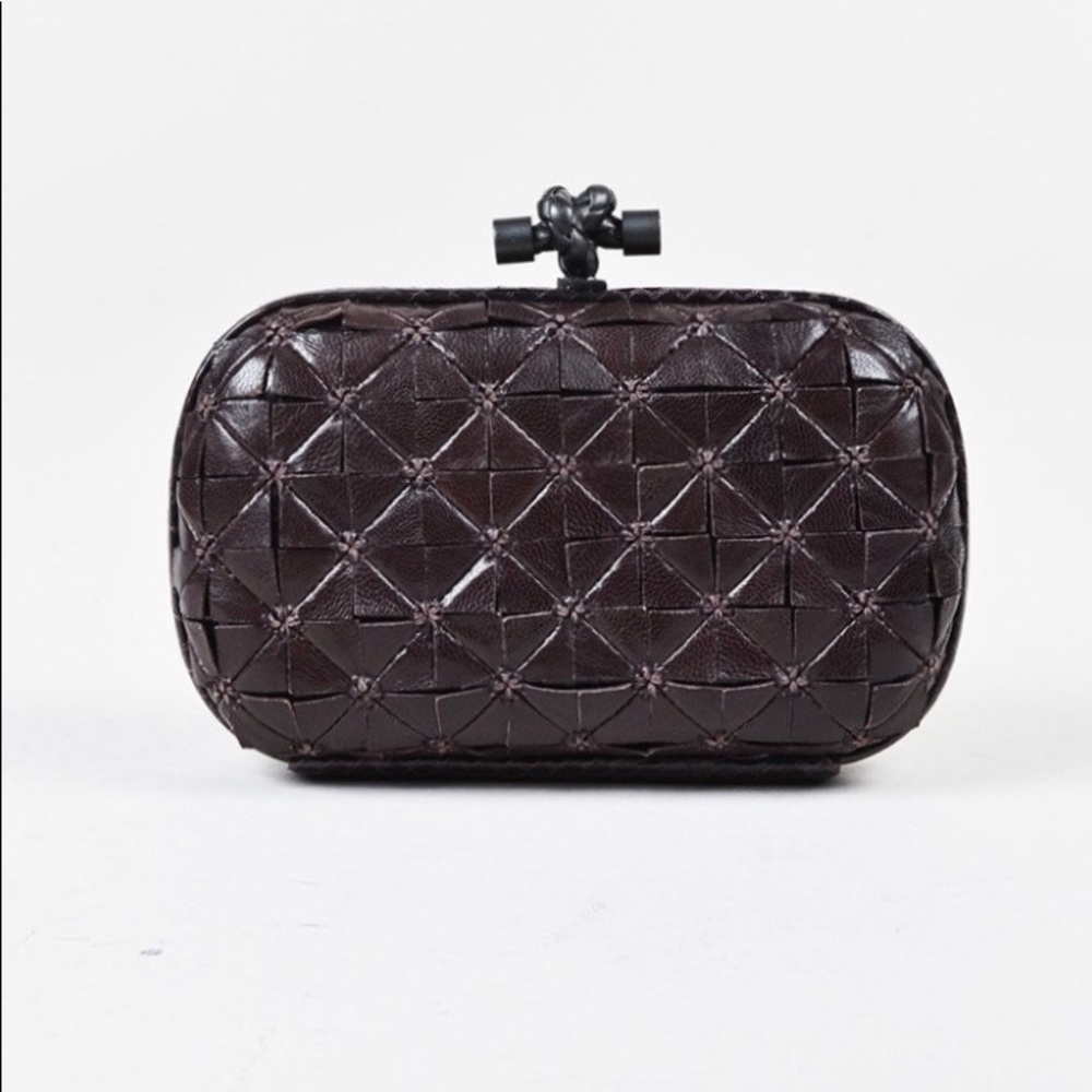 Vintage Bottega Veneta NEW brown leather & python knot clutch
